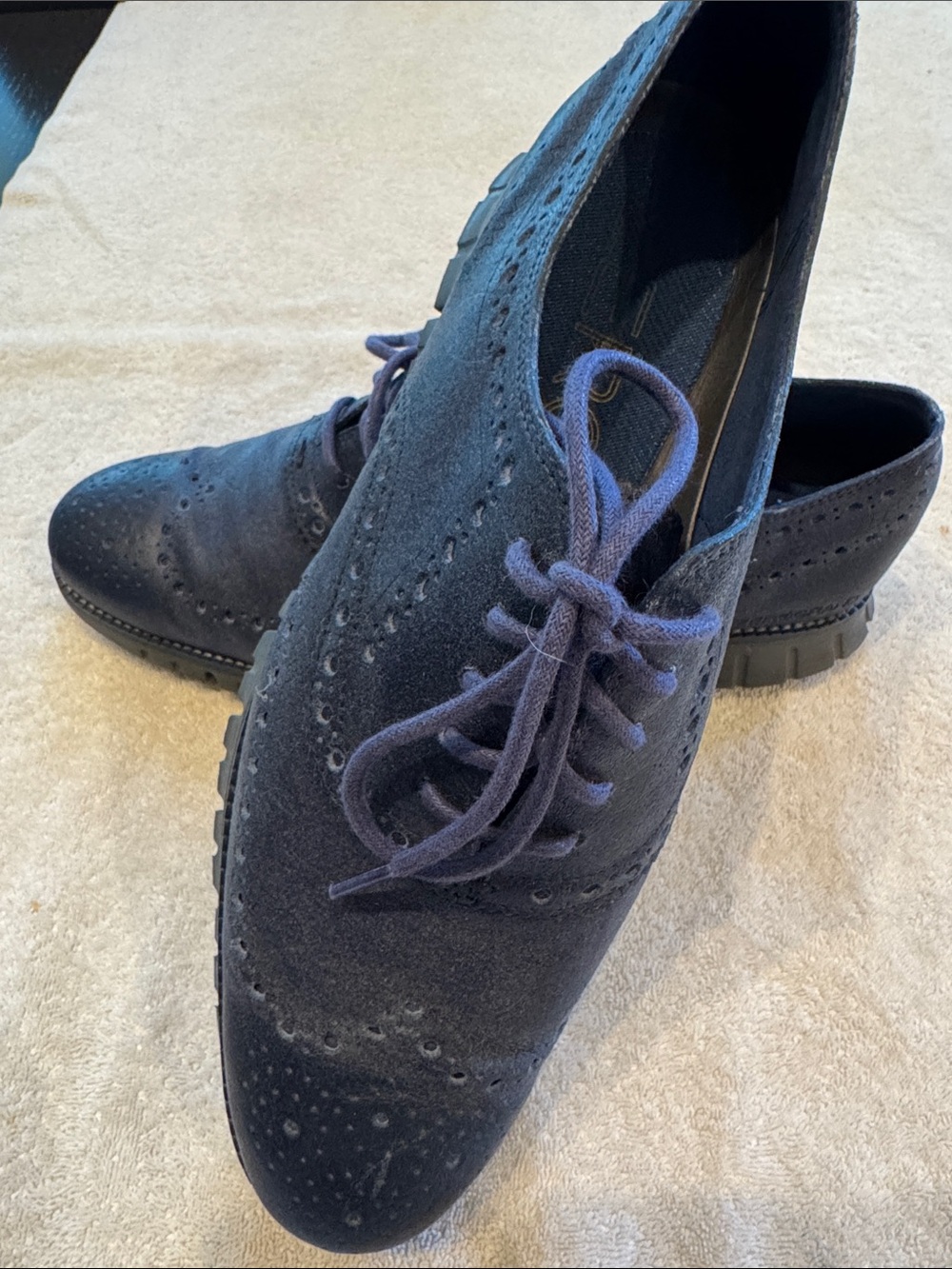 Cole Haan Men's Dark Navy Suede Wingtip Derby Oxfords
